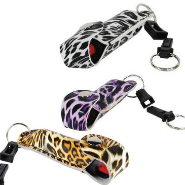 Defense Divas® Pepper Spray Pepper Shot 10% OC Self Defense Pepper Spray Leopard Holster Key Chain
